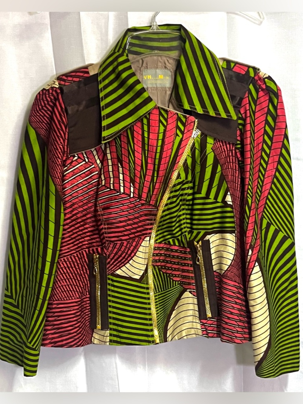 VH___Mode Vanessa Harrison Artsy Chic Moto Jacket Gold Zip Buttons M-L see below - Picture 2 of 14